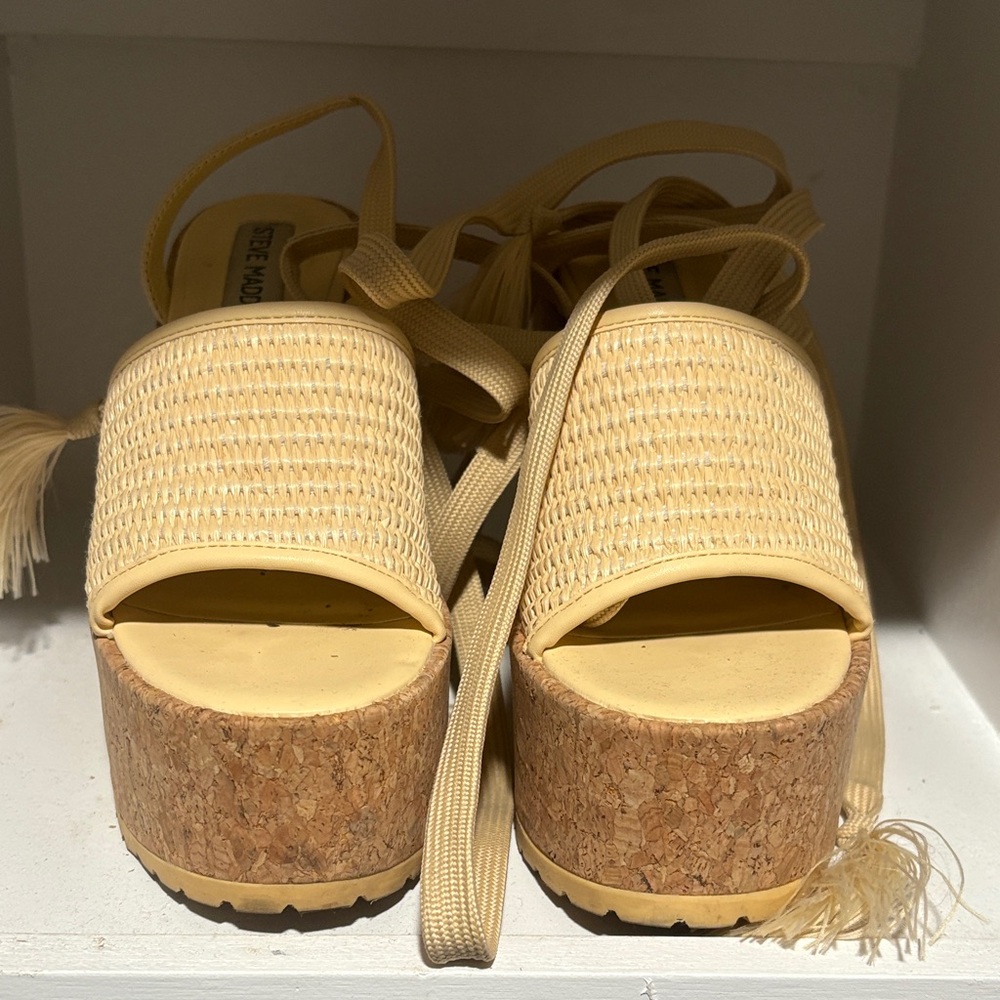 Steve Madden Yellow Woven Cork Platform Sandals